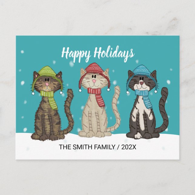 Cute Winter Cats Holiday Christmas  Postcard (Front)
