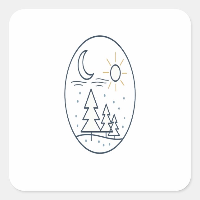 Cute Winter Celestial Sun Moon Pine Trees Art Square Sticker (Front)