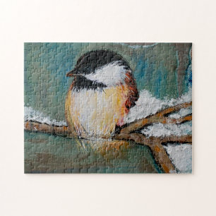 Cute Winter Chickadee Art Jigsaw Puzzle