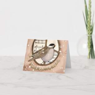 Cute Winter Chickadee in Peace Sign Thank You Card