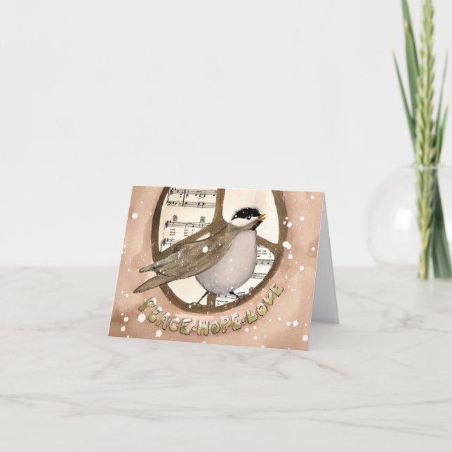 Cute Winter Chickadee in Peace Sign Thank You Card (Front)