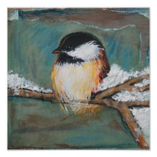 Cute Winter Chickadee Song Bird Painting Photo Print