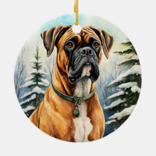Cute Winter Christmas Boxer Ceramic Ornament