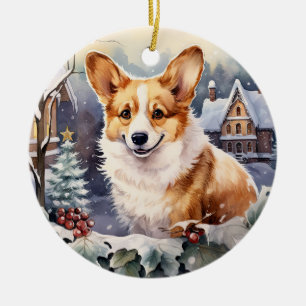 Cute Winter Christmas corgi  Ceramic Ornament