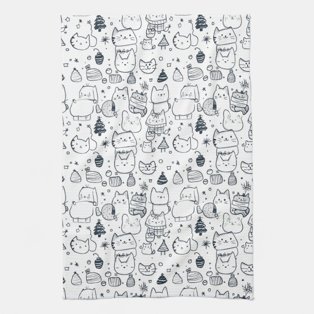 Cute Winter Christmas Doodle Pattern (1) Kitchen Towel (Vertical)