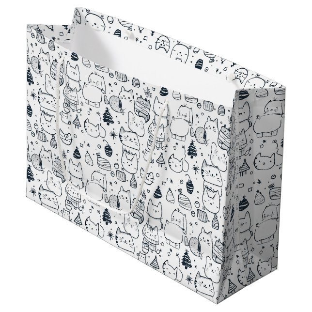 Cute Winter Christmas Doodle Pattern (1) Large Gift Bag (Front Angled)