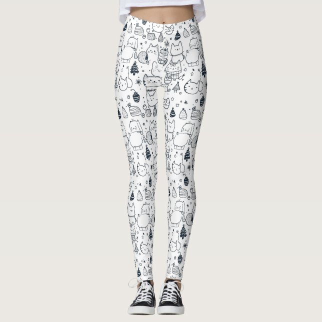 Cute Winter Christmas Doodle Pattern (1) Leggings (Front)