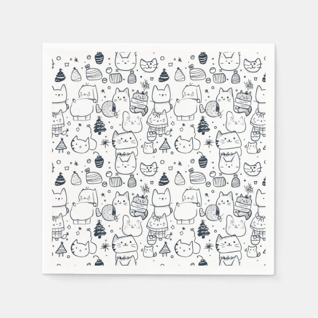 Cute Winter Christmas Doodle Pattern (1) Napkin (Front)