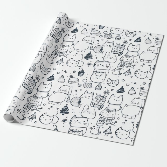 Cute Winter Christmas Doodle Pattern (1) Wrapping Paper (Unrolled)