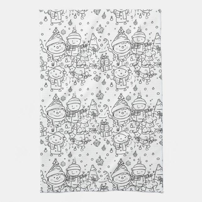 Cute Winter Christmas Doodle Pattern (2) Kitchen Towel (Vertical)