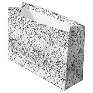 Cute Winter Christmas Doodle Pattern (2) Large Gift Bag