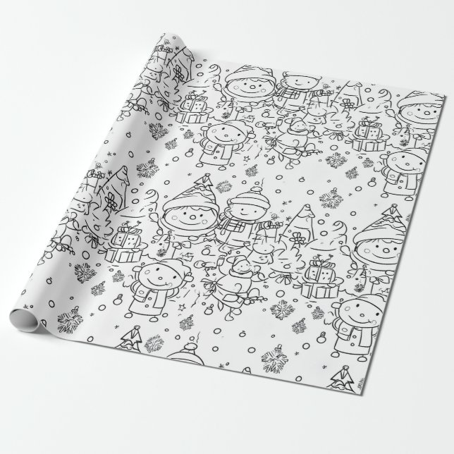 Cute Winter Christmas Doodle Pattern (2) Wrapping Paper (Unrolled)