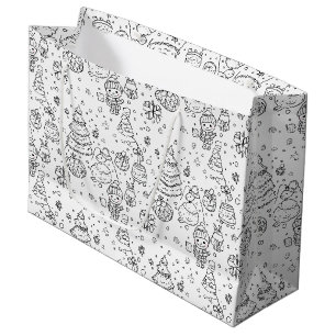 Cute Winter Christmas Doodle Pattern (3) Large Gift Bag