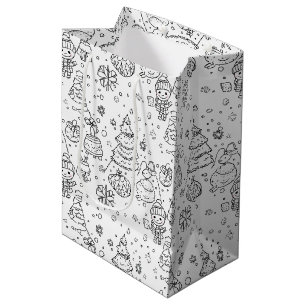Cute Winter Christmas Doodle Pattern (3) Medium Gift Bag