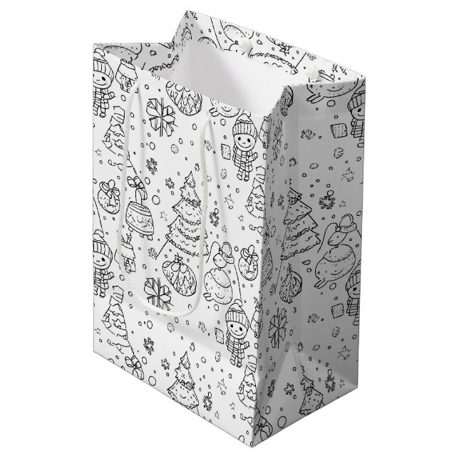 Cute Winter Christmas Doodle Pattern (3) Medium Gift Bag (Front Angled)