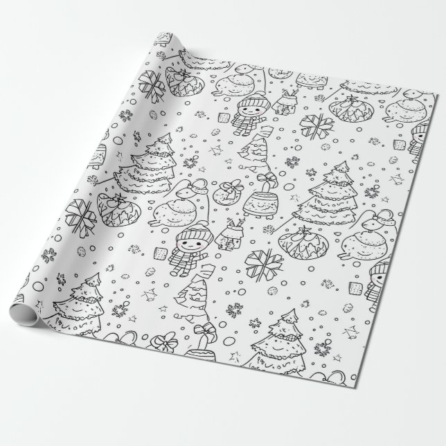 Cute Winter Christmas Doodle Pattern (3) Wrapping Paper (Unrolled)