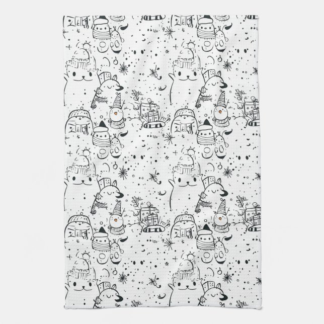 Cute Winter Christmas Doodle Pattern (4) Kitchen Towel (Vertical)