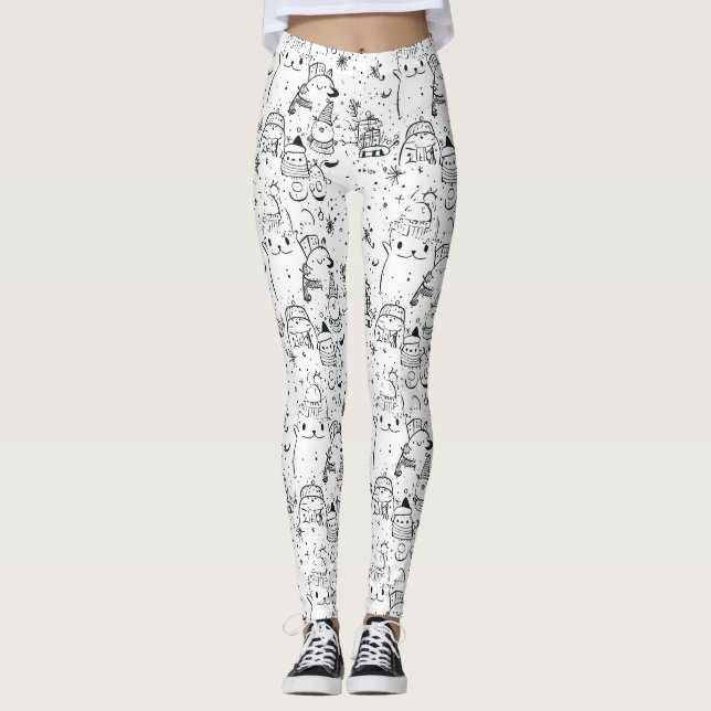 Cute Winter Christmas Doodle Pattern (4) Leggings (Front)