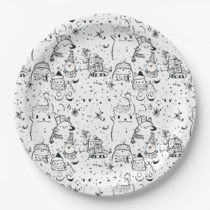 Cute Winter Christmas Doodle Pattern (4) Paper Plate