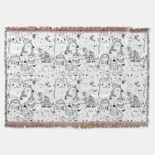 Cute Winter Christmas Doodle Pattern (4) Throw Blanket