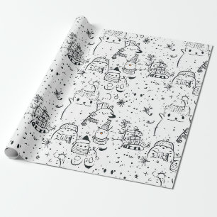 Cute Winter Christmas Doodle Pattern (4) Wrapping Paper