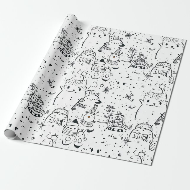 Cute Winter Christmas Doodle Pattern (4) Wrapping Paper (Unrolled)