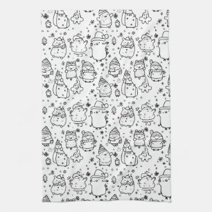 Cute Winter Christmas Doodle Pattern (5) Kitchen Towel