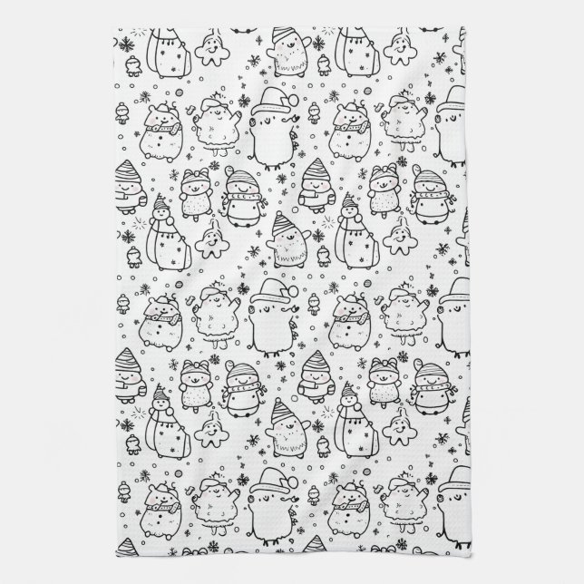Cute Winter Christmas Doodle Pattern (5) Kitchen Towel (Vertical)
