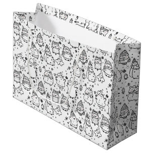 Cute Winter Christmas Doodle Pattern (5) Large Gift Bag