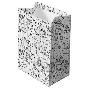 Cute Winter Christmas Doodle Pattern (5) Medium Gift Bag