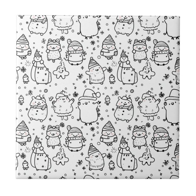 Cute Winter Christmas Doodle Pattern (5) Tile (Front)