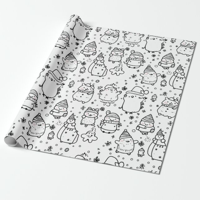 Cute Winter Christmas Doodle Pattern (5) Wrapping Paper (Unrolled)