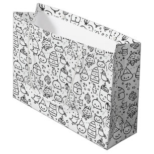 Cute Winter Christmas Doodle Pattern (6) Large Gift Bag