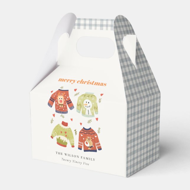 Cute Winter Christmas Hearts Leafy Ugly Sweater  Favor Box (Front Side)