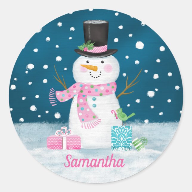 Cute Winter Christmas Holiday Snowman Sticker (Front)