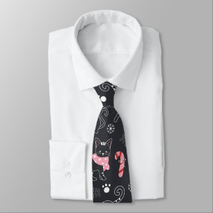 Cute Winter Christmas Kitty Cat Pattern Tie