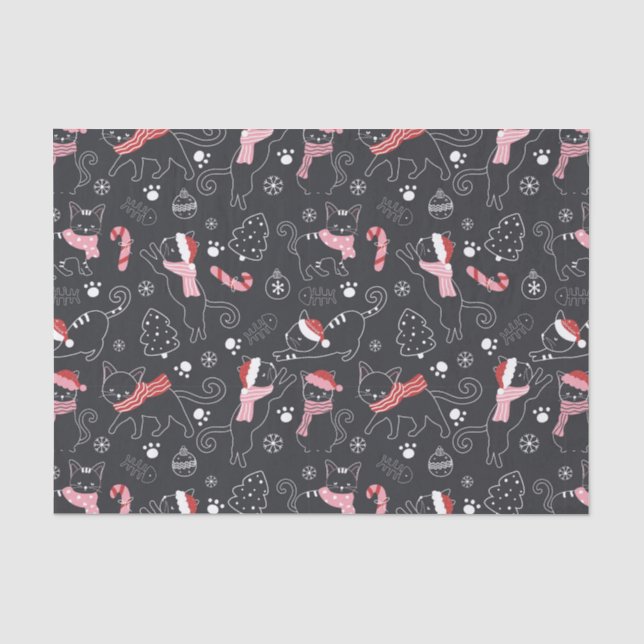 Cute Winter Christmas Kitty Cat Pattern Tissue Paper (Front)