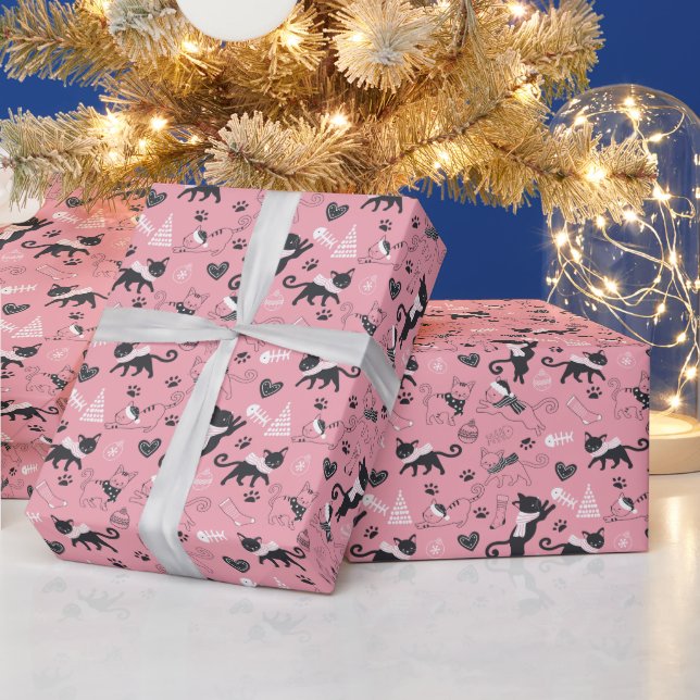 Cute Winter Christmas Kitty Cat Pattern Wrapping Paper (Holidays)