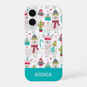 Cute Winter Christmas Llama Pattern Personalized iPhone 16 Case