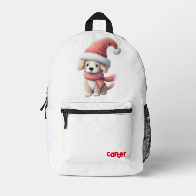 Cute Winter/Christmas puppy dog Printed Backpack (Front)
