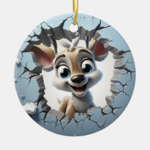 Cute Winter Christmas reindeer  Ceramic Ornament