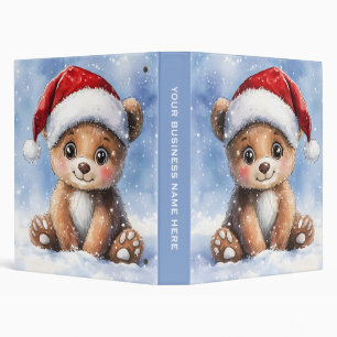 Cute Winter Christmas Santa Bear Cub Watercolor  Binder