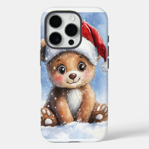 Cute Winter Christmas Santa Bear Cub Watercolor  iPhone 16 Pro Case