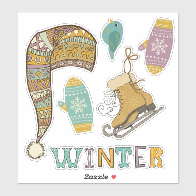 Cute winter collage ice skates knit stocking cap   (Sheet)