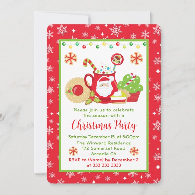 Cute Winter Cookies and Cocoa Christmas Party Invitation (Front)