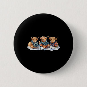 Cute Winter Cows Plaid Scarf Skiing Snowshoe Snow 2 Inch Round Button