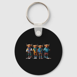 Cute Winter Cows Plaid Scarf Skiing Snowshoe Snow Keychain