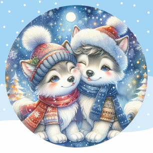 Cute Winter Dogs Husky Puppies Christmas 20 Seals
