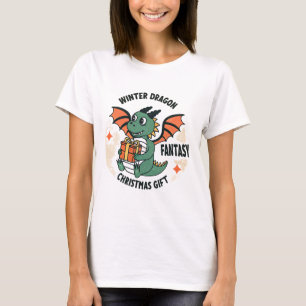 Cute Winter Dragon with Gift Fantasy Christmas T-Shirt