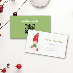 Cute Winter Elf Making Toys QR Code Business Card